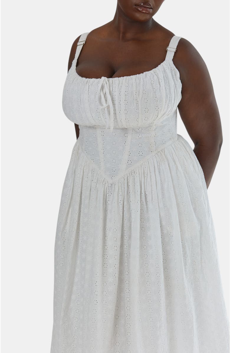Taideux Marie Fuller Bust Embroidered Cotton Midi Corset Dress, Alternate, color, Ivory