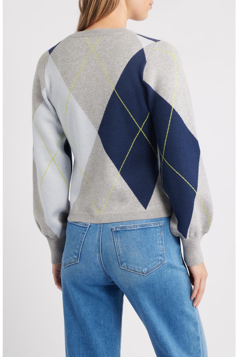 Argyle Balloon Sleeve Cardigan, Alternate, color, GREY MIST HEATHER MULTI