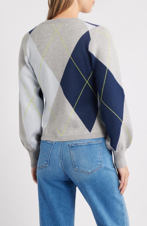 525 Argyle Balloon Sleeve Cardigan In Blue