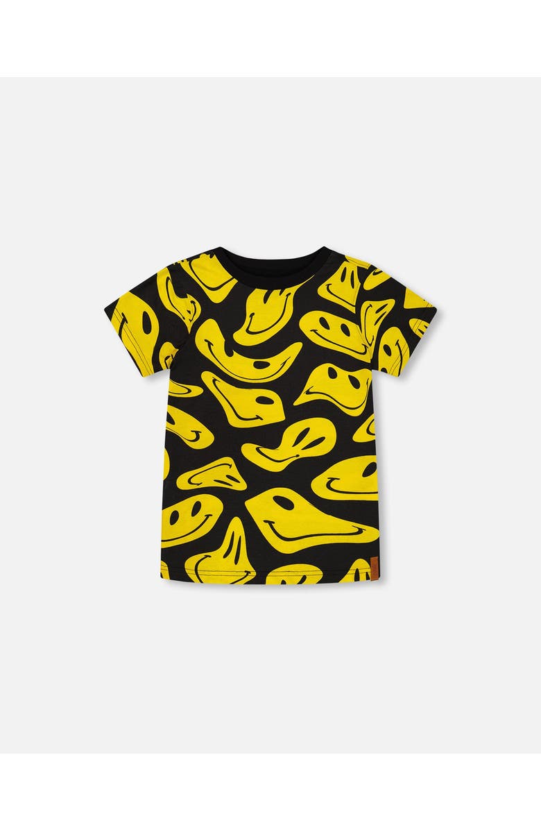 Deux par Deux Boy's Printed Organic Cotton Tee Black And Yellow Smile, Main, color, Black And Yellow Smile