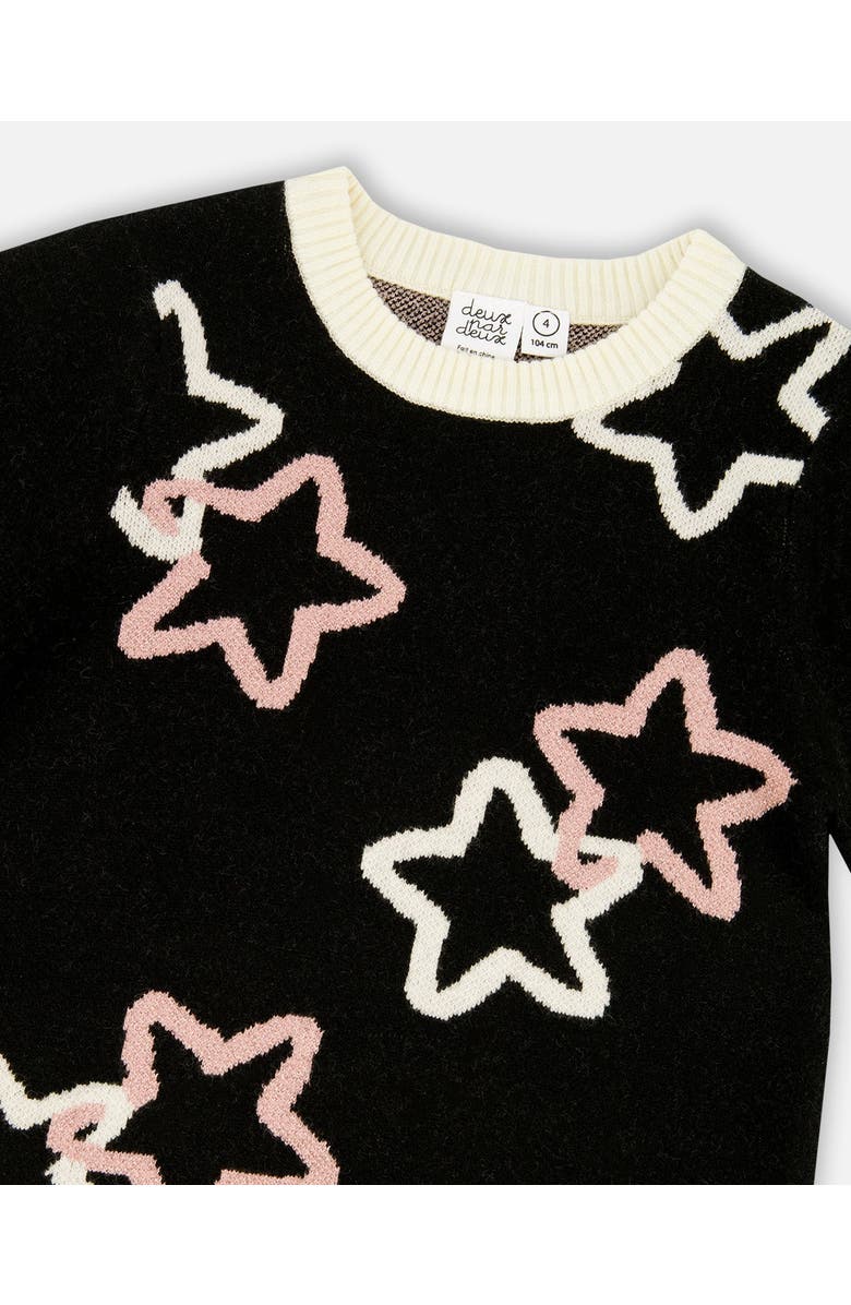 Deux par Deux Long Sleeve Knit Dress with Stars, Alternate, color, Black