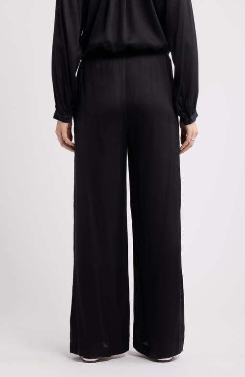 Nordstrom Tie Front Satin Wide Leg Pants In Black