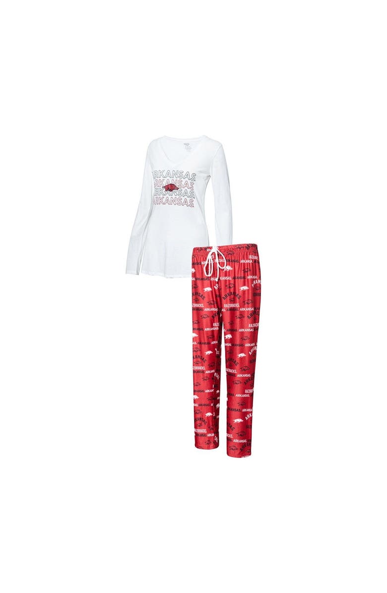 CONCEPTS SPORT Women's Concepts Sport Cardinal/White Arkansas Razorbacks Breakthrough Allover Print Long Sleeve V-Neck T-Shirt and Pants Sleep Set, Alternate, color, 