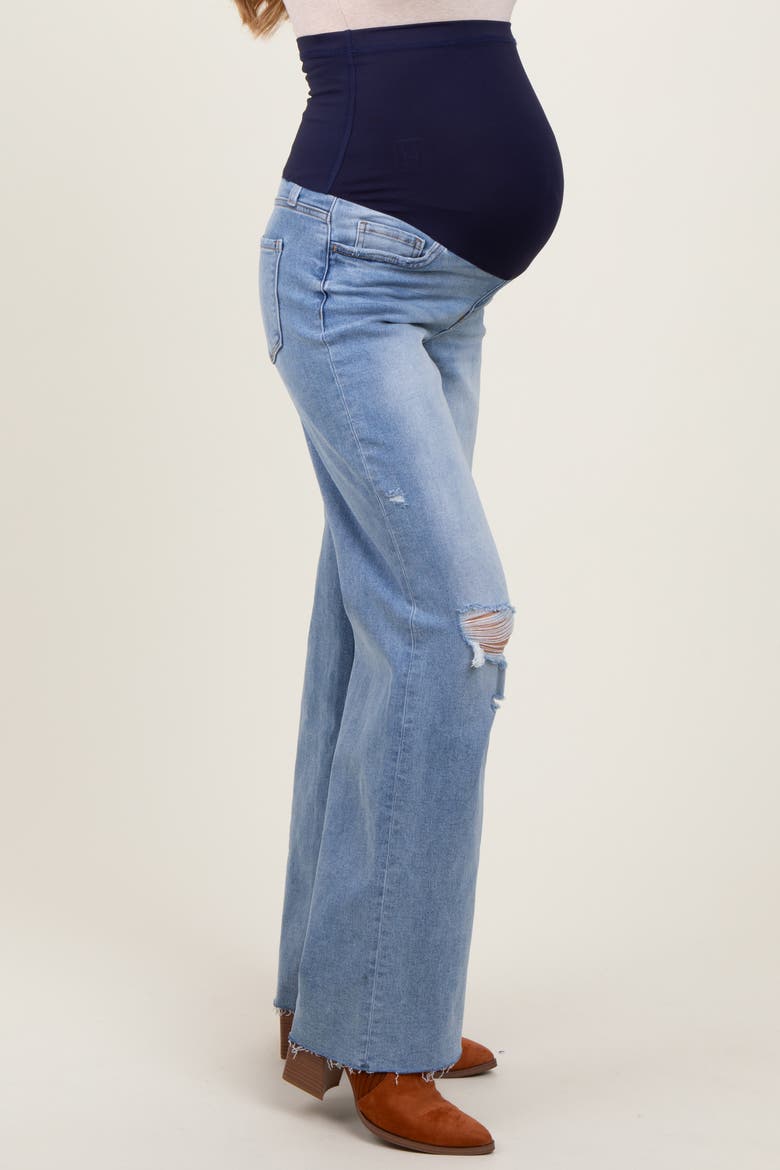 Distressed Open Knee Wide Leg Maternity Jeans, Alternate, color, Light Blue
