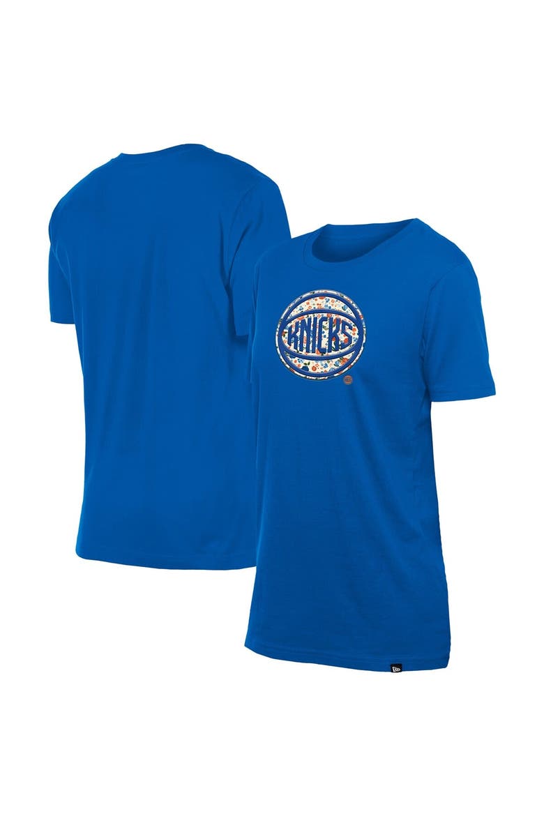 Women's New Era Blue New York Knicks Glam Game Flower T-Shirt, Alternate, color, Blue