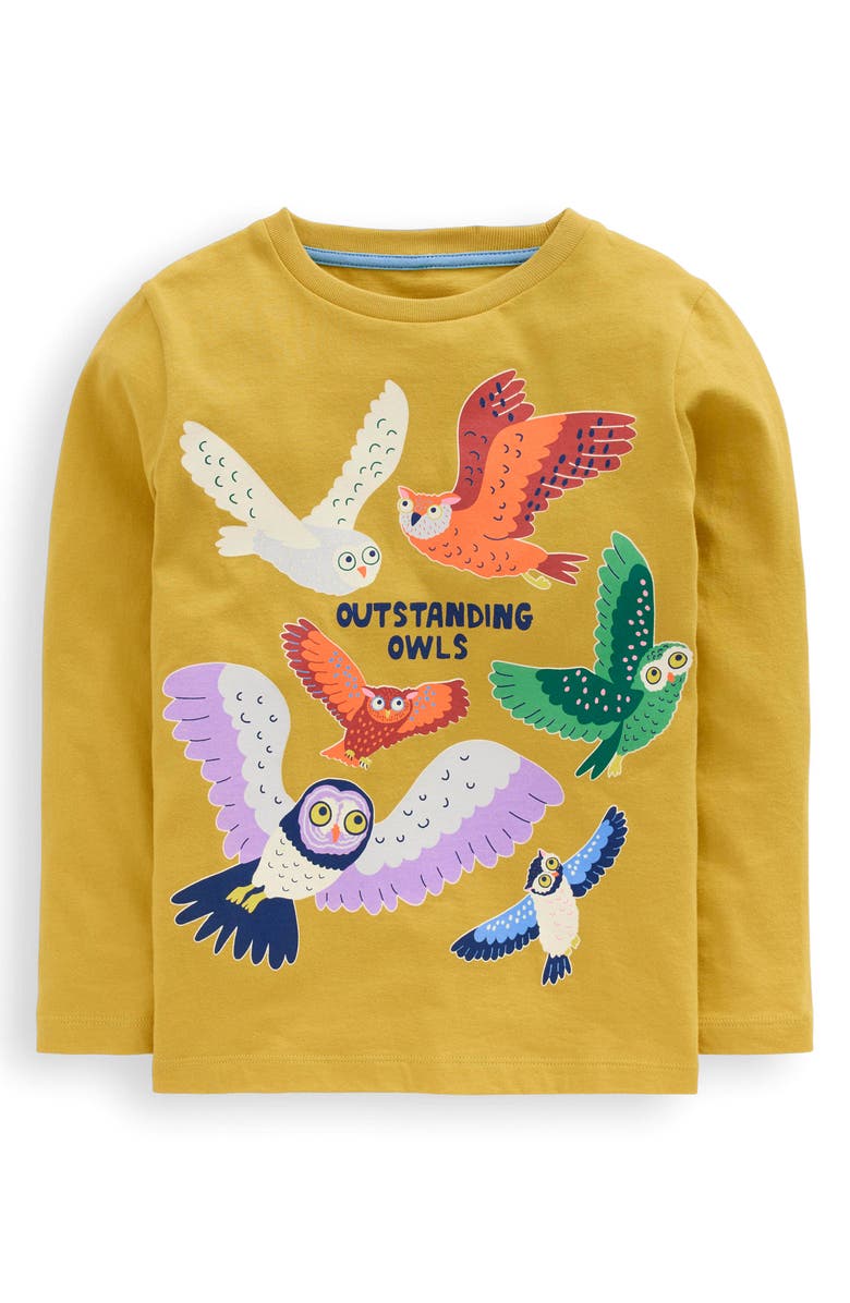 Mini Boden Kids' Owl Cotton Graphic T-Shirt, Main, color, Navy Animals Of The Dark