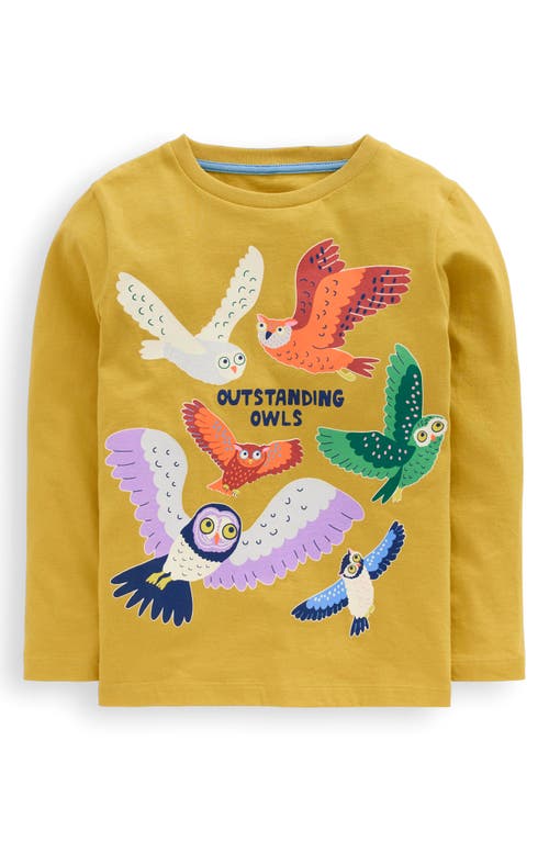 Mini Boden Kids' Owl Cotton Graphic T-shirt In Yellow