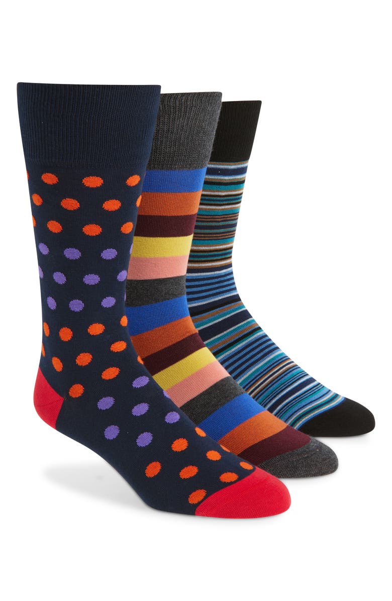 Paul Smith Assorted 3-Pack Cotton Blend Dress Socks, Main, color, Black Multi