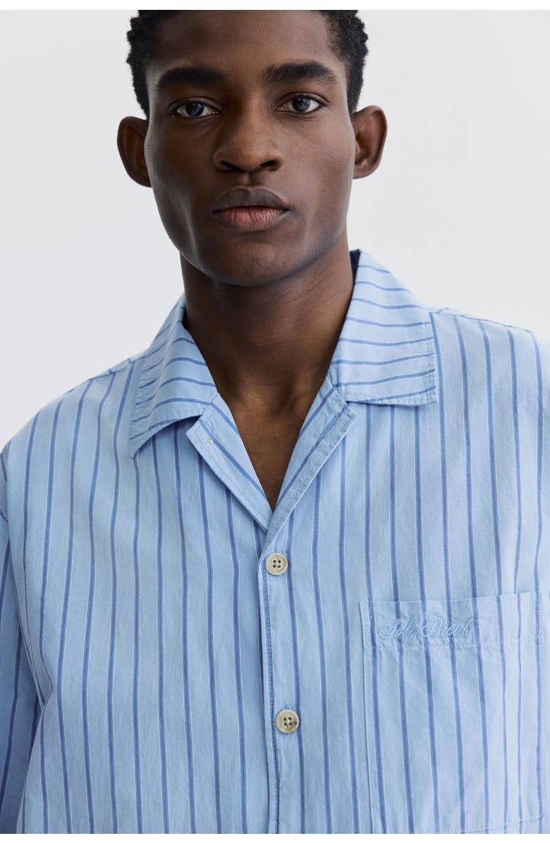 H&M Poplin Pyjama Shirt And Bottoms, Alternate, color, Light Blue/Striped