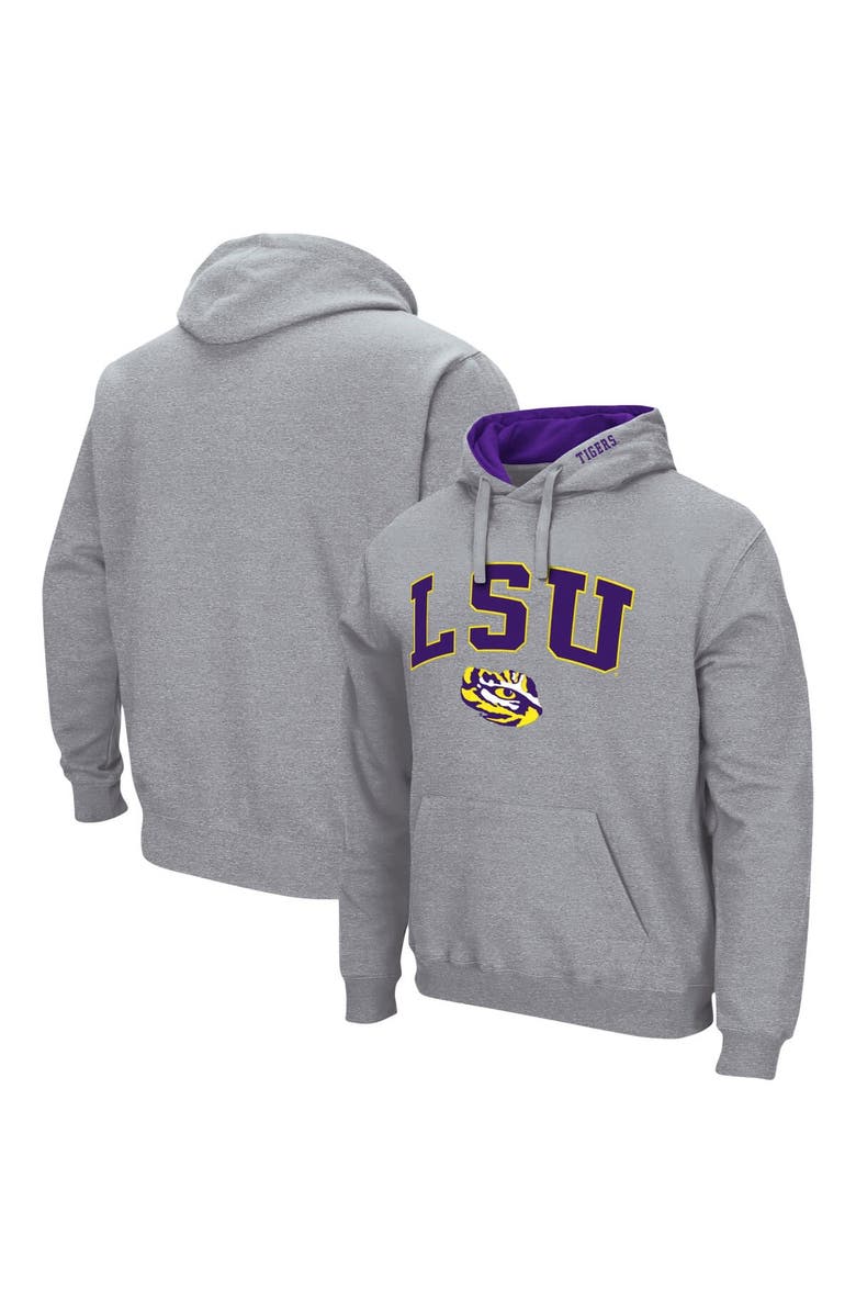 COLOSSEUM Men's Colosseum Heather Gray LSU Tigers Arch & Logo 3.0 Pullover Hoodie, Main, color, Heather Gray
