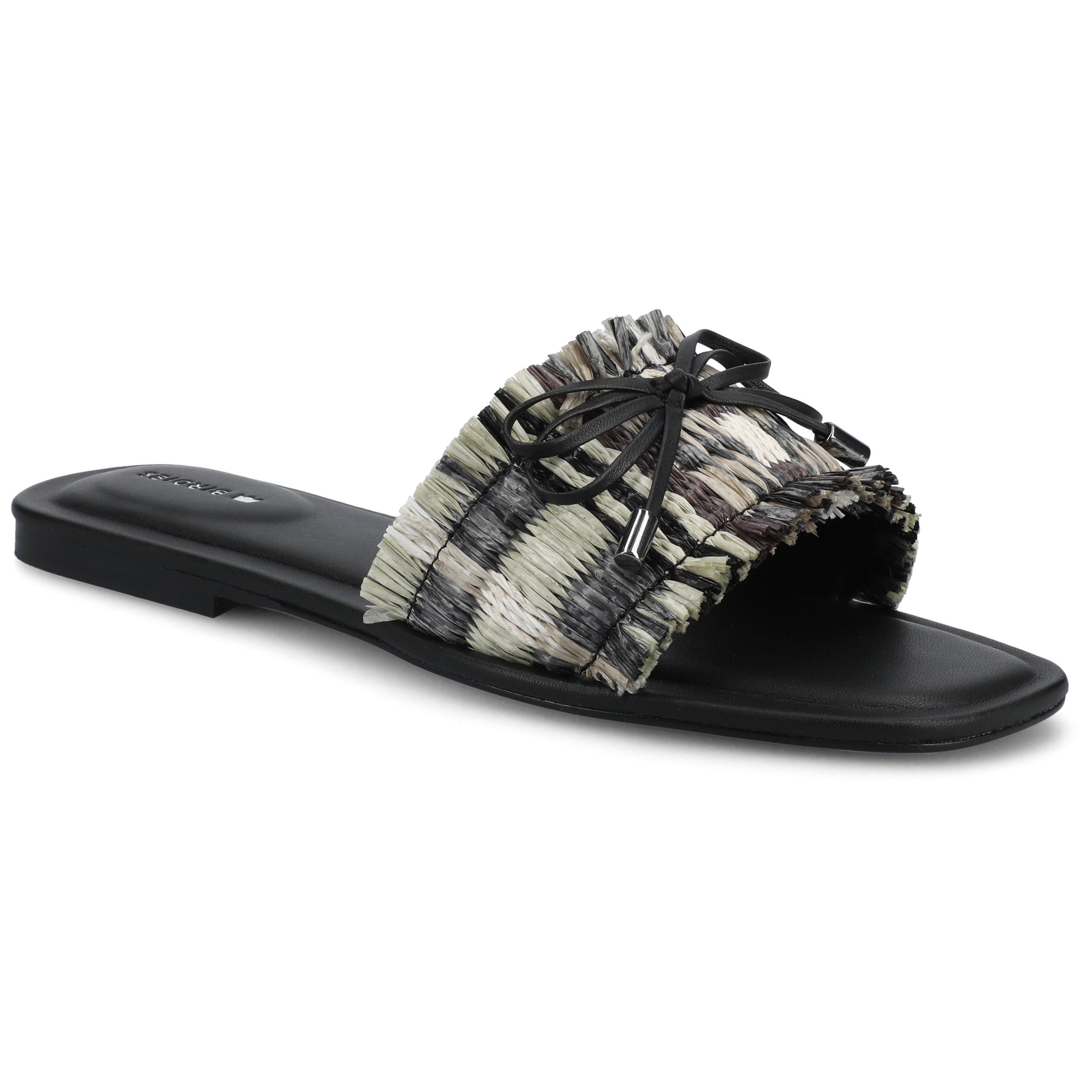 Birdies The Kiwi Bow Sandal, Main, color, Black Multi Raffia