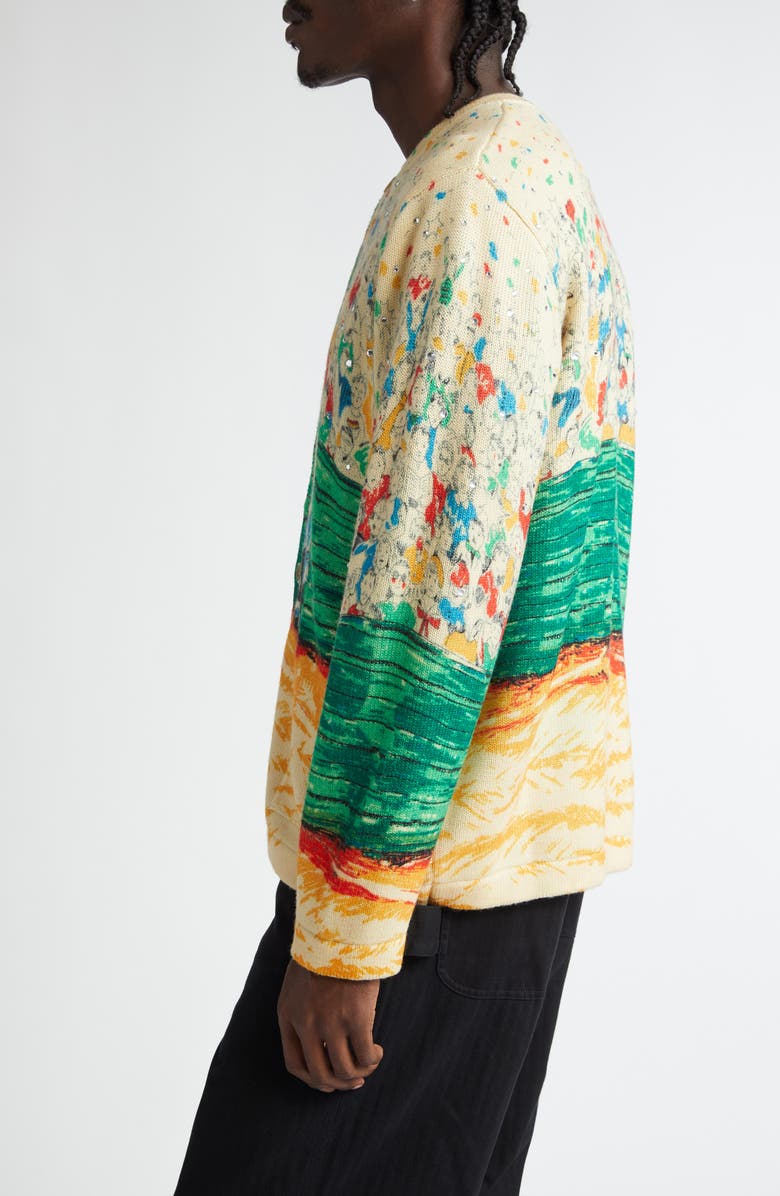 Bode Slugger Crystal Embellished Merino Wool Cardigan, Alternate, color,