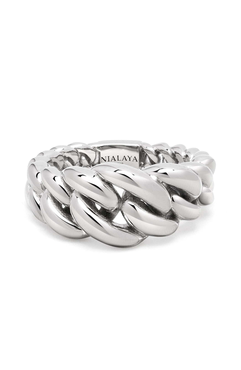 Nialaya Curb Link Ring, Main, color, Silver / Black Agate