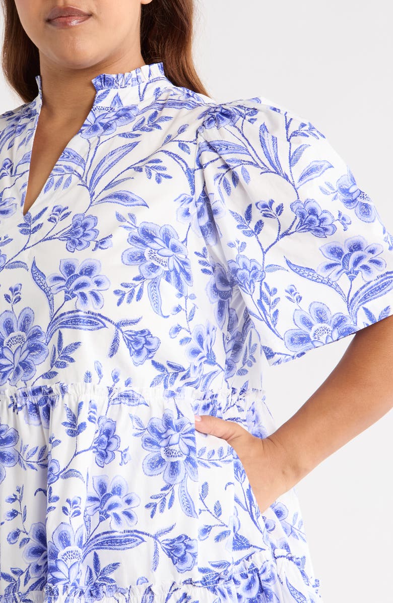 SUGARLIPS Maeve Floral Dixie Tiered Cotton Dress, Alternate, color, White/ Cobalt