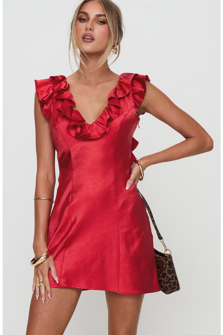 Butacup Ruffle Satin Minidress, Alternate, color, RED