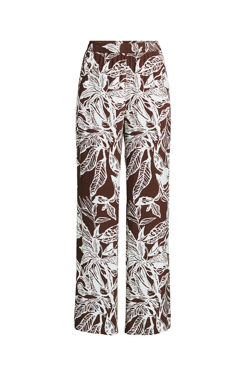 Lands' End Plus Size Rayon High Rise Wide Leg Pants - Set Bottom, Alternate, color, Bark/Vanilla Etched Leaves