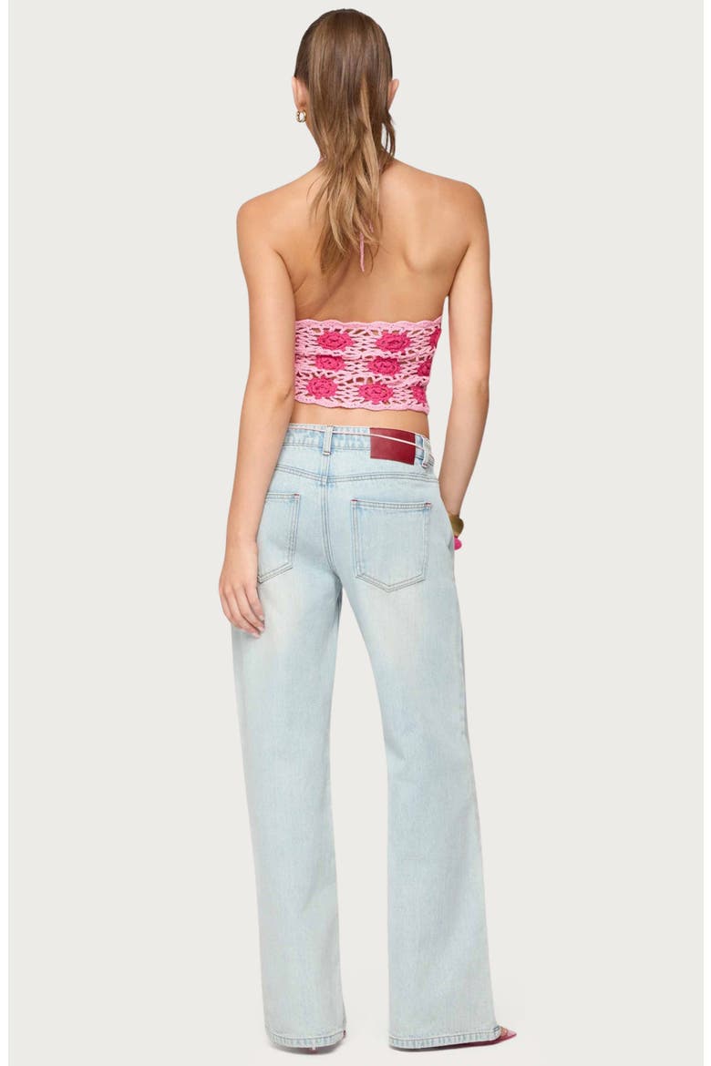 Floral Crochet Halter Top, Alternate, color, PINK