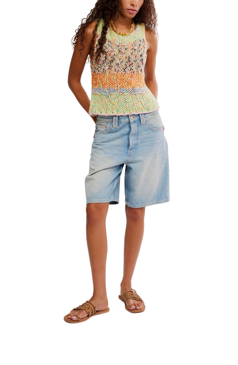 Free People Flea Market Crop Marled Cotton Blend Sweater, Alternate, color, Green Combo