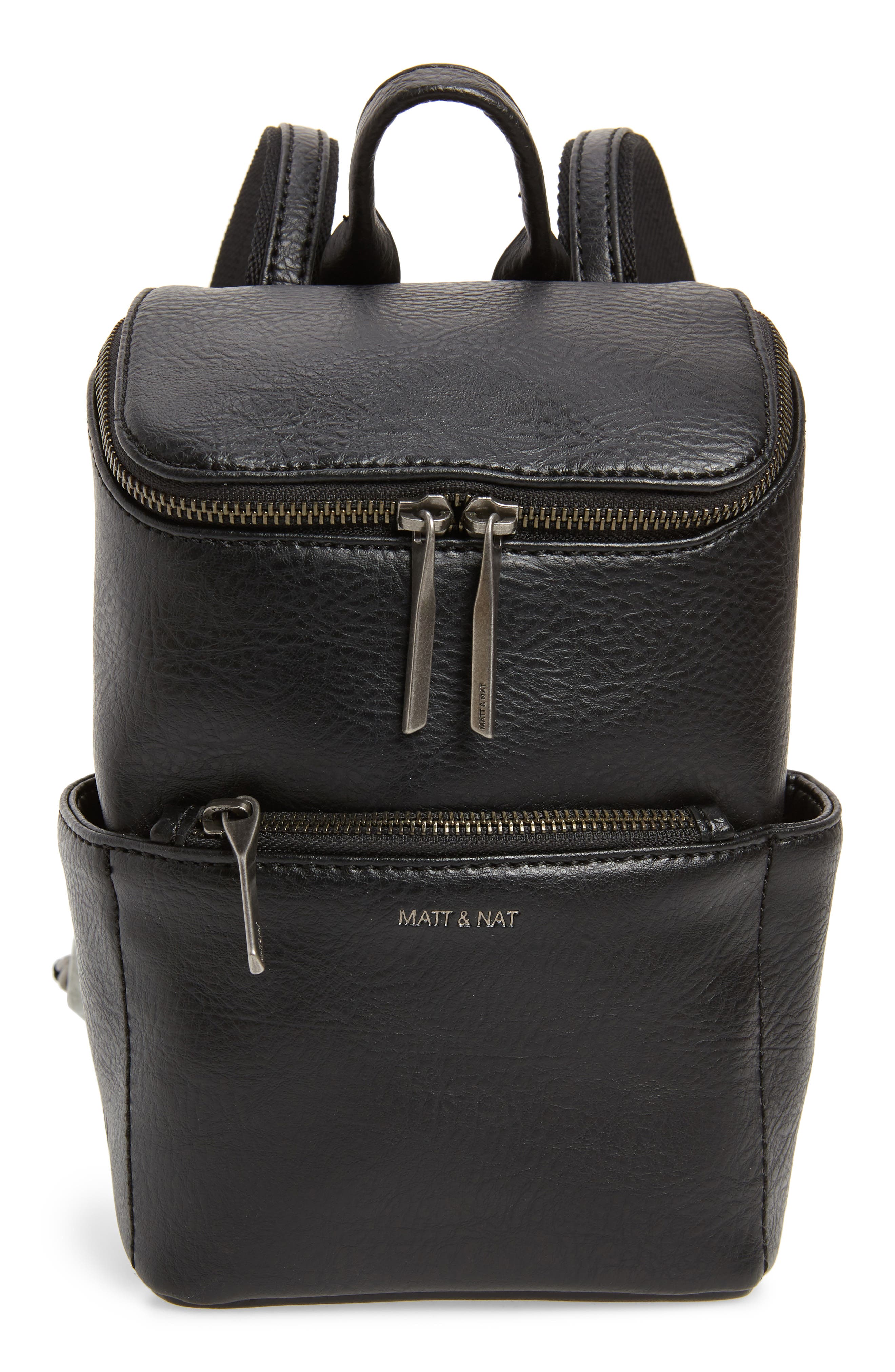 Mini Brave Faux Leather Backpack, Main, color, BLACK