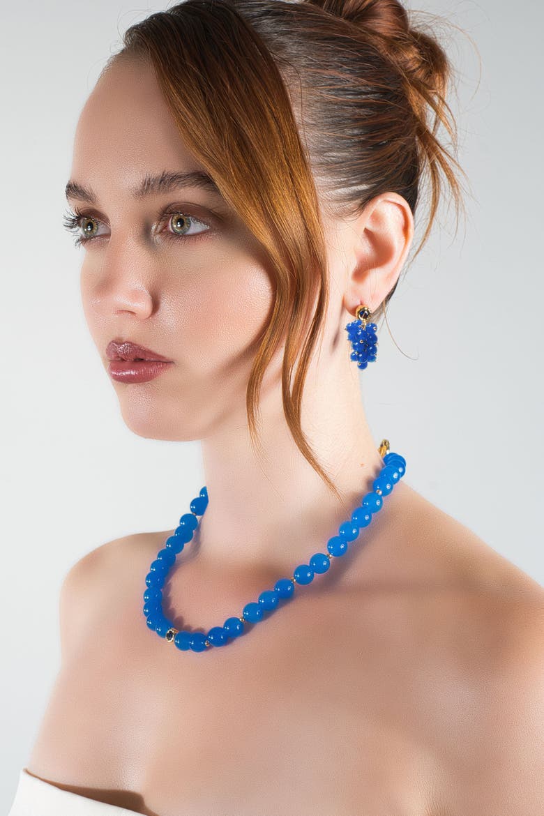 Tia Cascade Cluster Royal Blue Chalcedony Bead Drop Earrings, Alternate, color, Royal Blue