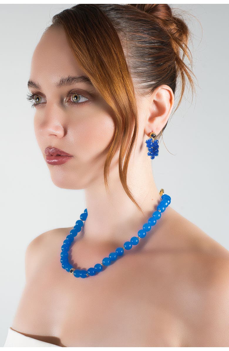 Classicharms Tia Cascade Cluster Royal Blue Chalcedony Bead Drop Earrings, Alternate, color, Royal Blue