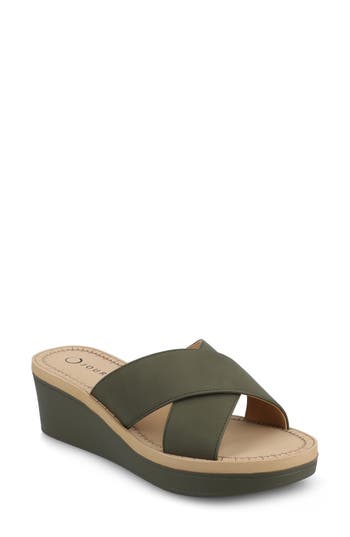 Journee Collection Women's Biara Crisscross Platform Wedge Sandals In Olive