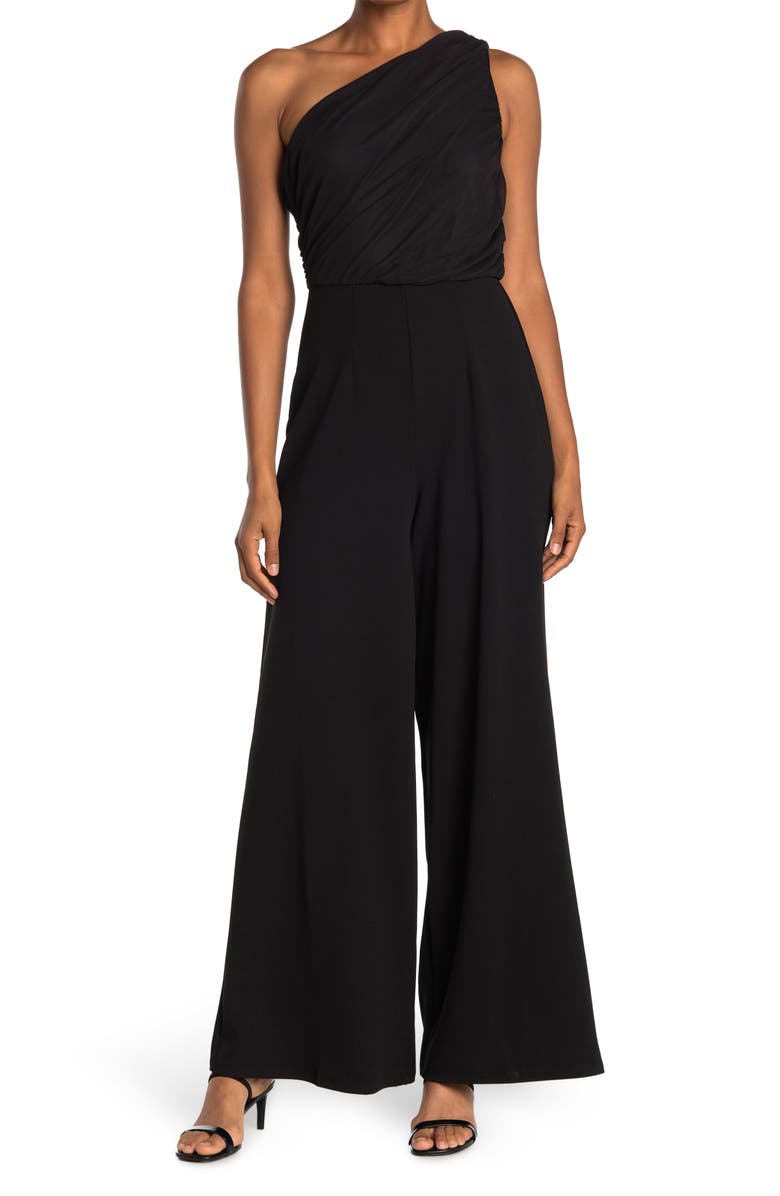 BY DESIGN Ava One-Shoulder Wide Leg Jumpsuit, Main, color, Black