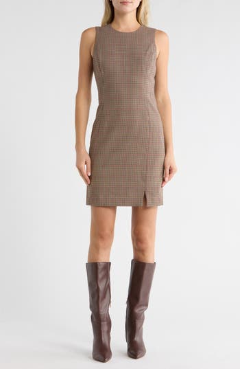 Theory Betty Check Plaid Sleeveless Sheath Dress In Gray