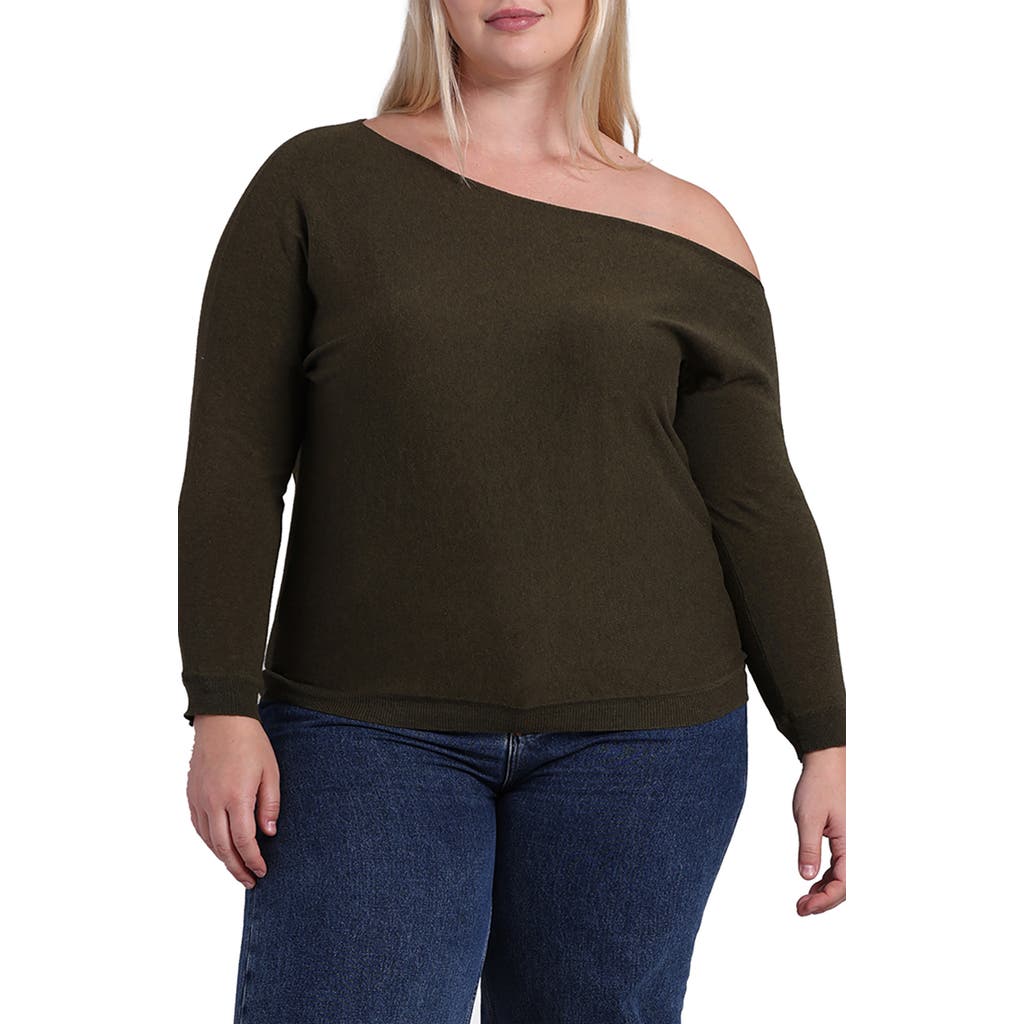 Minnie Rose Plus Size Cotton Cashmere Off The Shoulder Top In Green