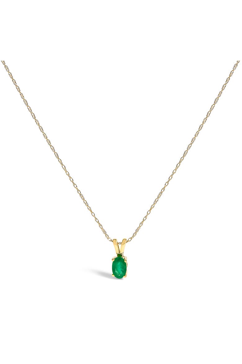 14K Yellow Gold Oval Green Emerald Solitaire Pendant Necklace, Main, color, Yellow