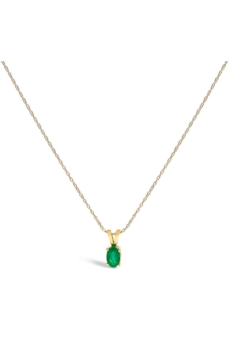Haus of Brilliance 14K Yellow Gold Oval Green Emerald Solitaire Pendant Necklace, Main, color, Yellow