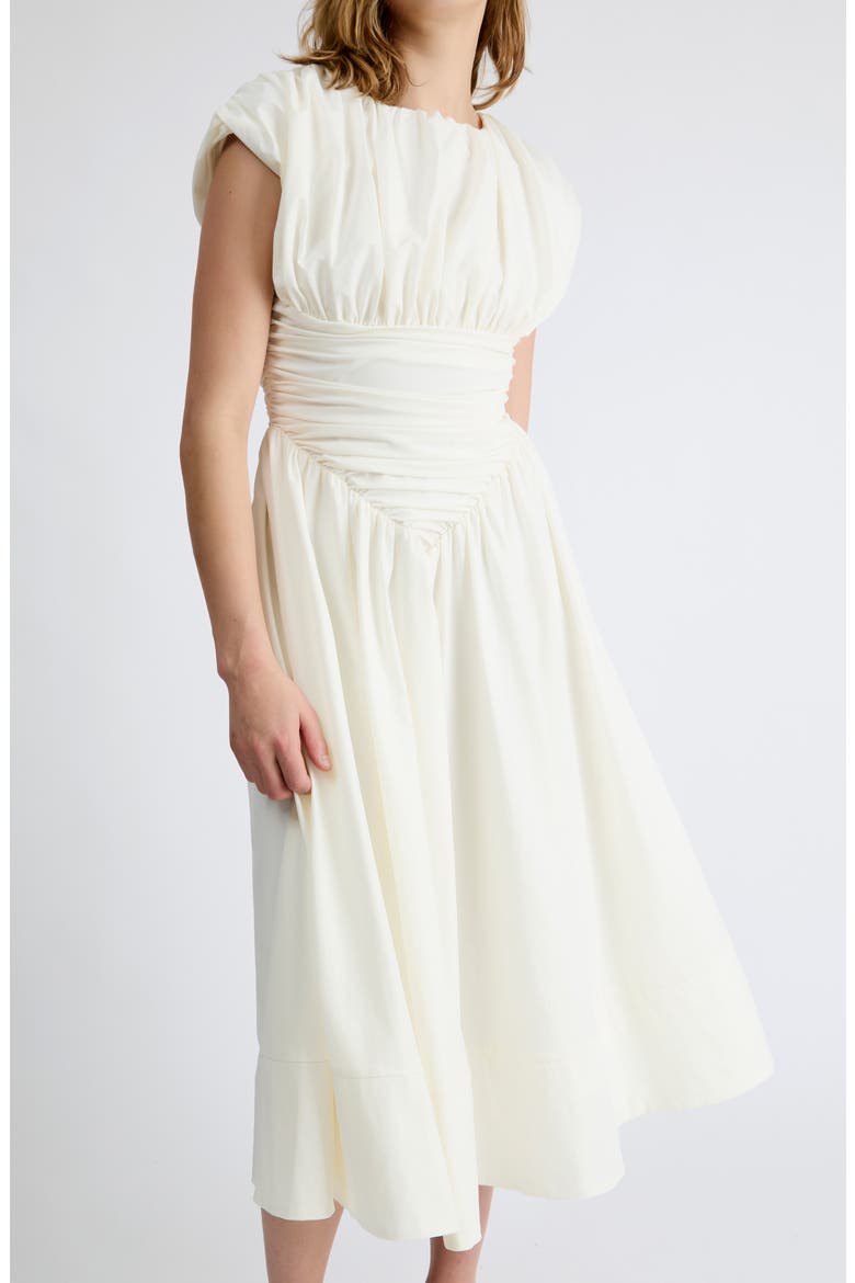 Thea Ruched Waist Midi Dress, Alternate, color, WHITE