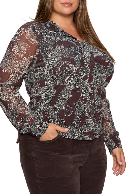 Sanctuary Fitted Mesh Button-up Shirt In Multi