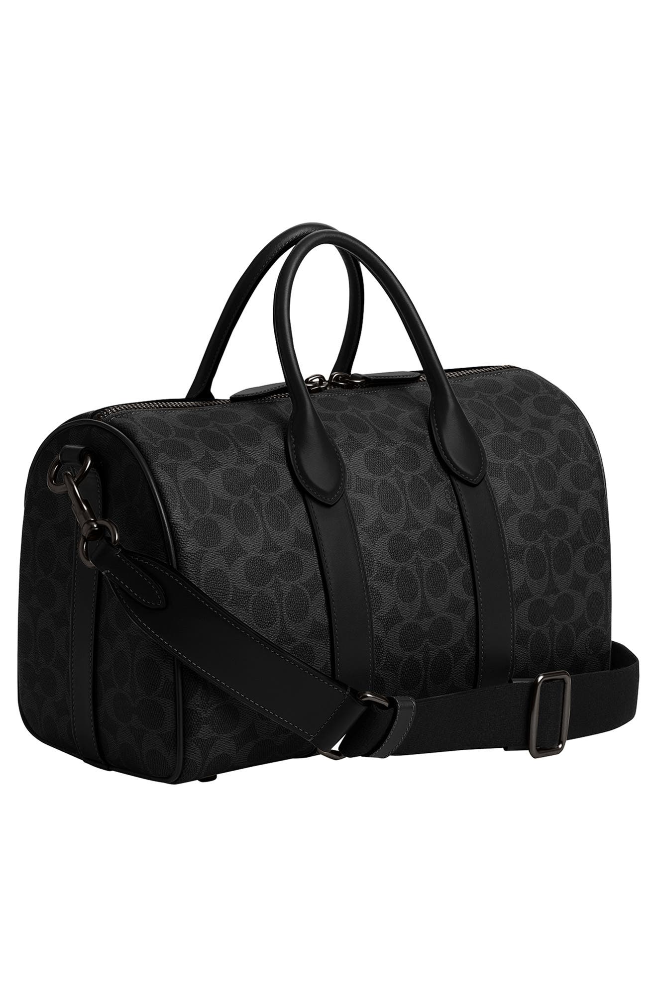 COACH Compass Signature 35 Coated Canvas Duffle Bag, Alternate, color, Black Signature
