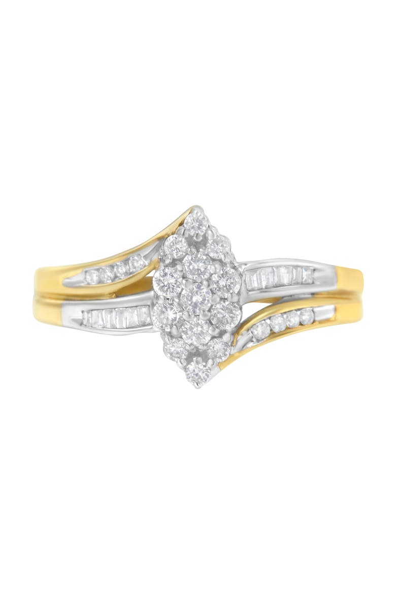 10K Gold 1/2Ctw Diamond Marquise Shaped Cluster Split Shank Ring, Main, color, Yellow Gold