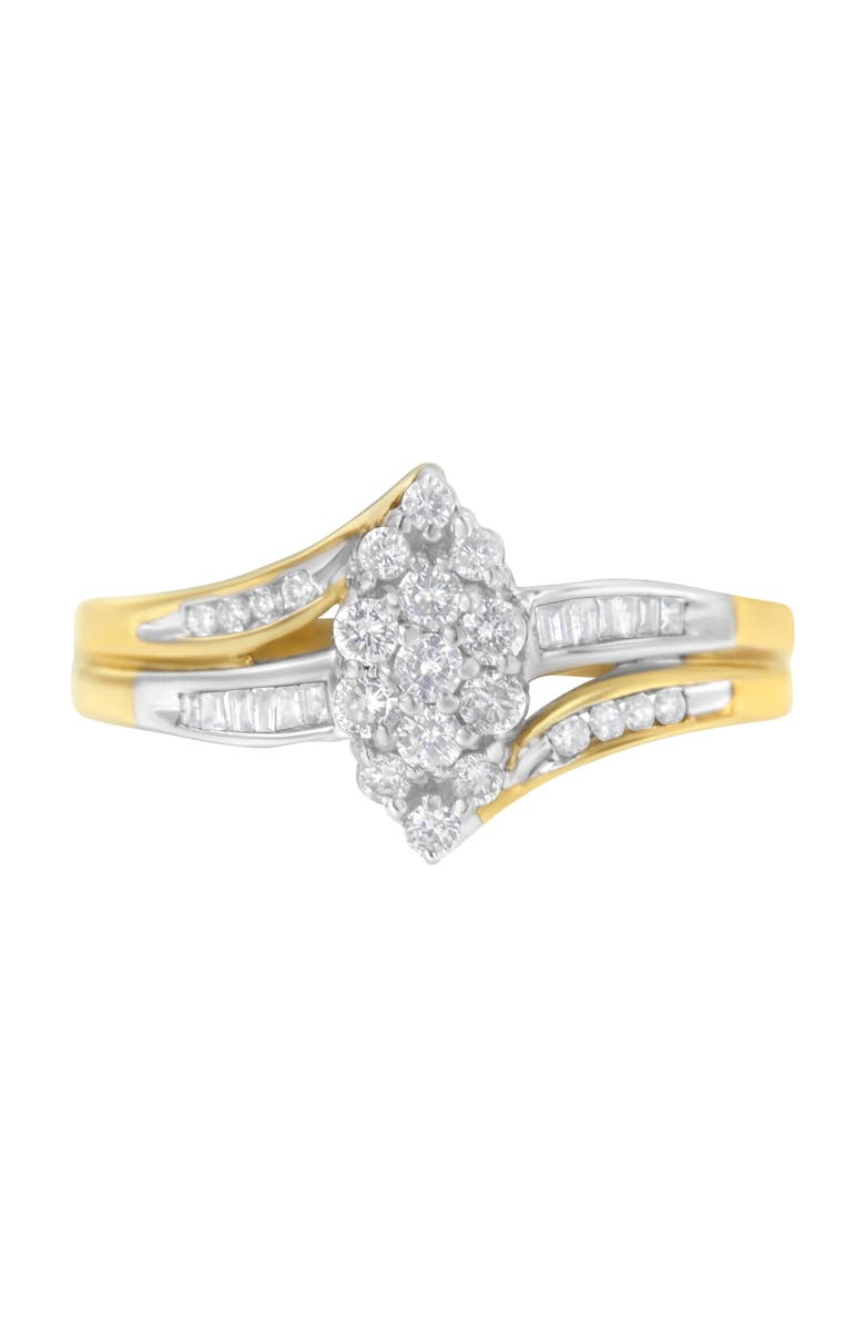 Haus of Brilliance 10K Gold 1/2Ctw Diamond Marquise Shaped Cluster Split Shank Ring, Main, color, Yellow Gold