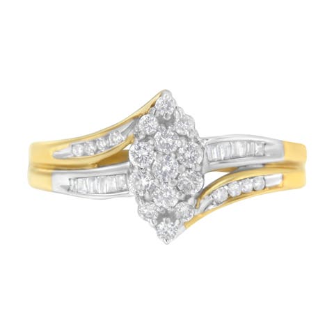 10K Gold 1/2Ctw Diamond Marquise Shaped Cluster Split Shank Ring