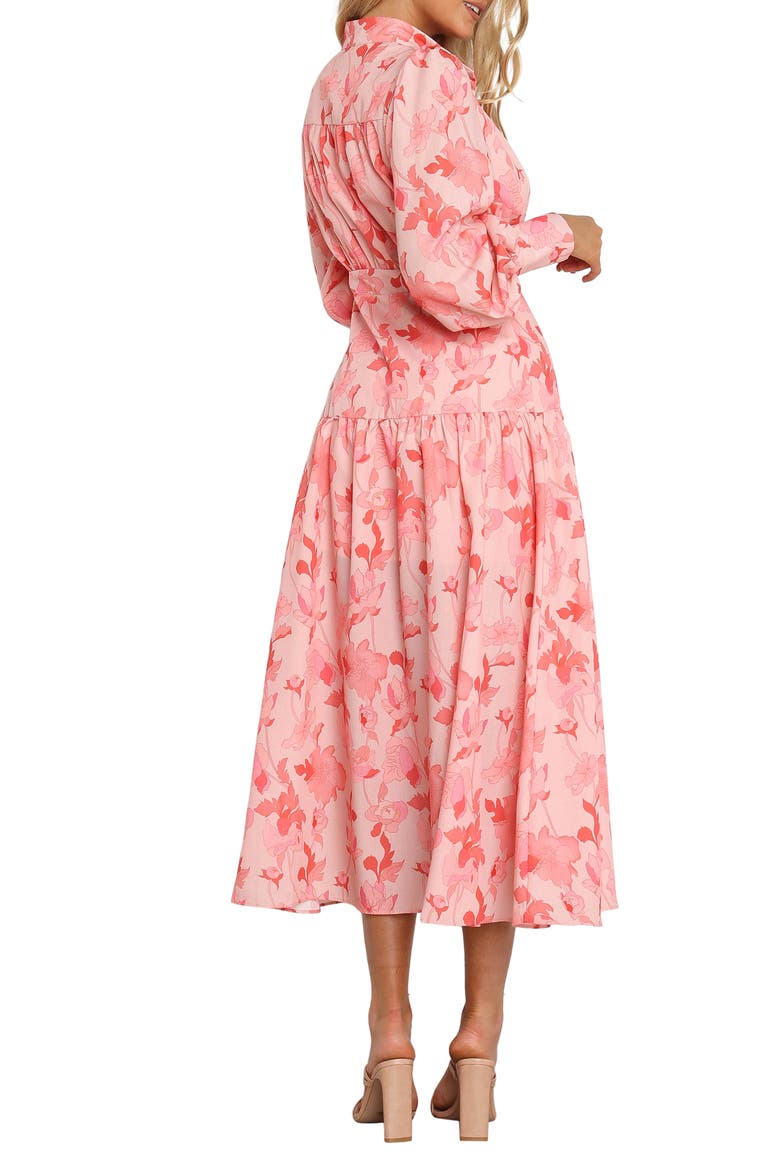 Forever Print Long Sleeve Tiered Midi Dress, Alternate, color, PINK