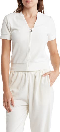 Juicy Couture Rhinestone Logo Zip Front Velour Top | Nordstrom