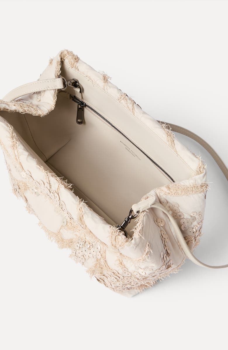 Brunello Cucinelli Pouch bag with dazzling seabed embroidery, Alternate, color, Beige