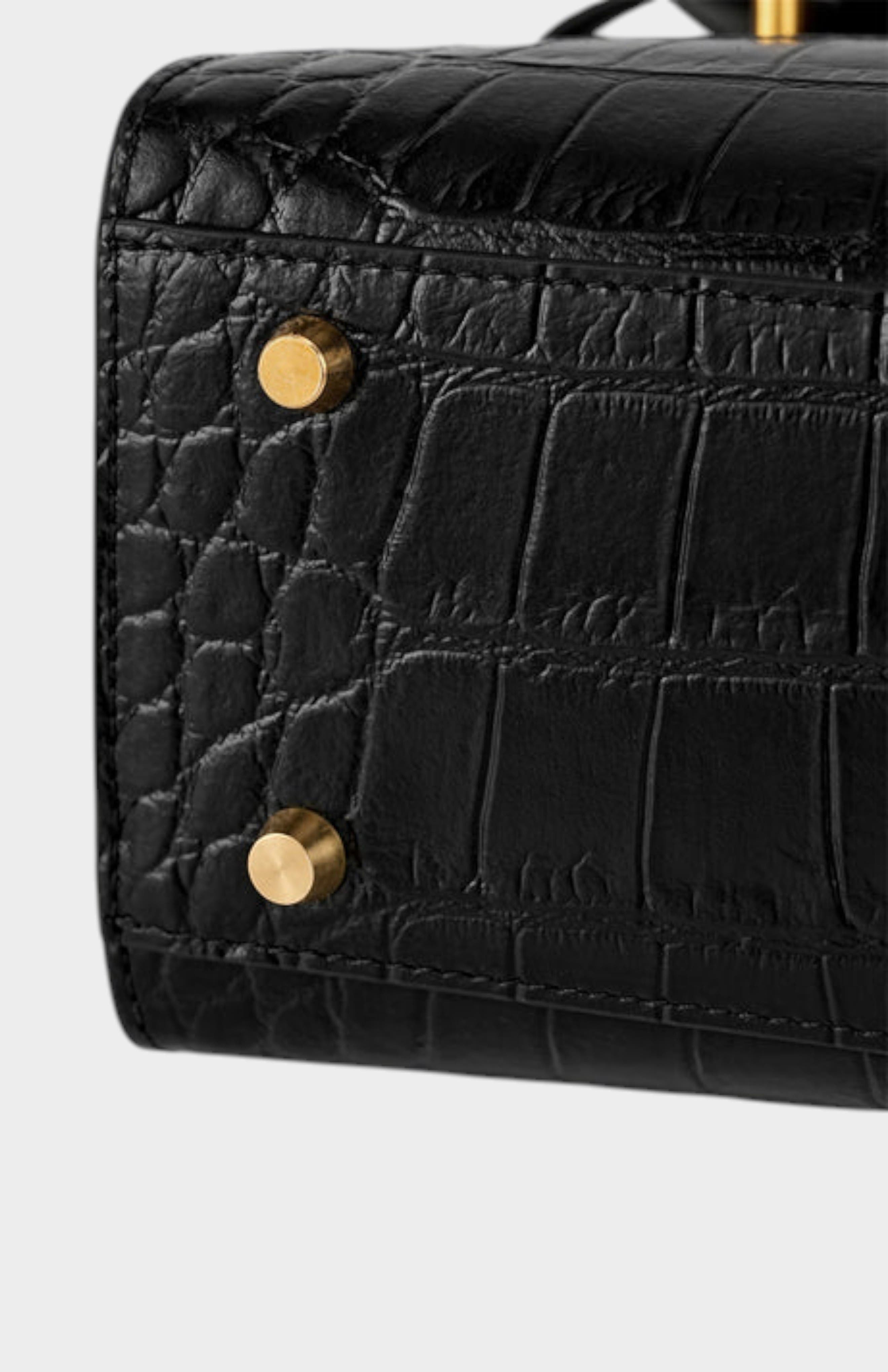 Kensington Croc Embossed Leather Top Handle Bag, Alternate, color, Black