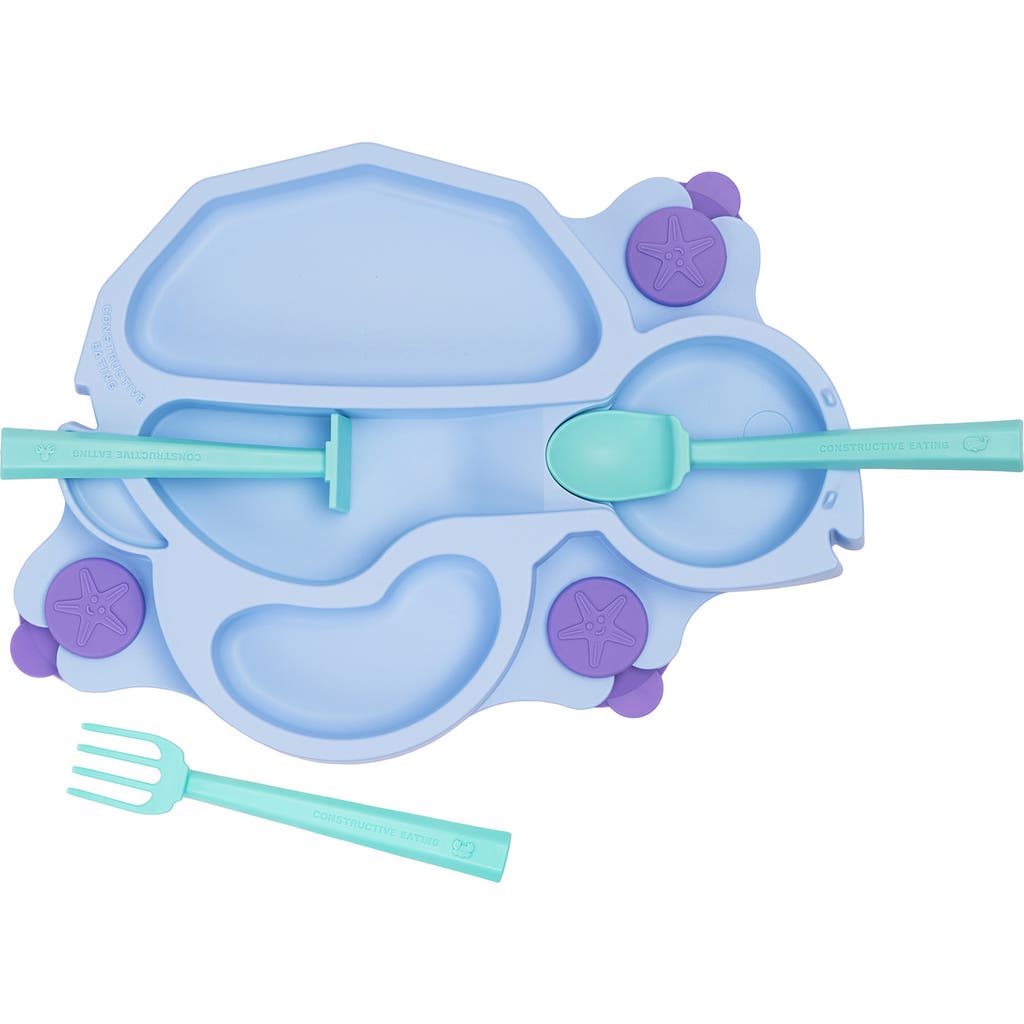 Constructive Eating Turtle Theme Divided Suction Training Plate And Utensils For Kids And Toddlers