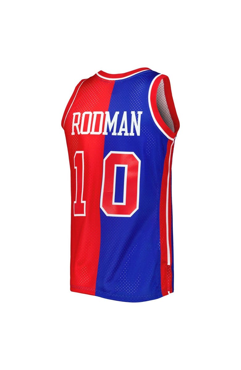 Mitchell & Ness Men's Mitchell & Ness Dennis Rodman Blue/Red Detroit Pistons Hardwood Classics 1988/89 Split Swingman Jersey, Alternate, color, 