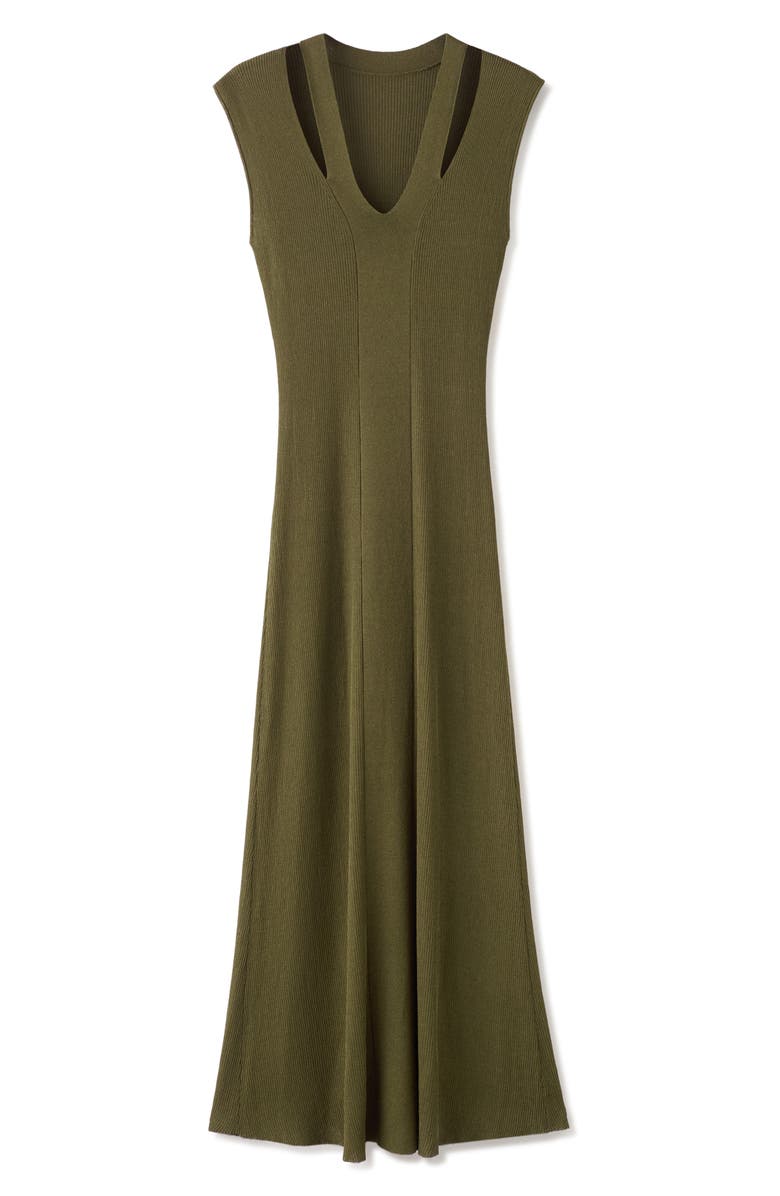 MANGO Cutout Ribbed Sweater Dress, Main, color, Khaki Green