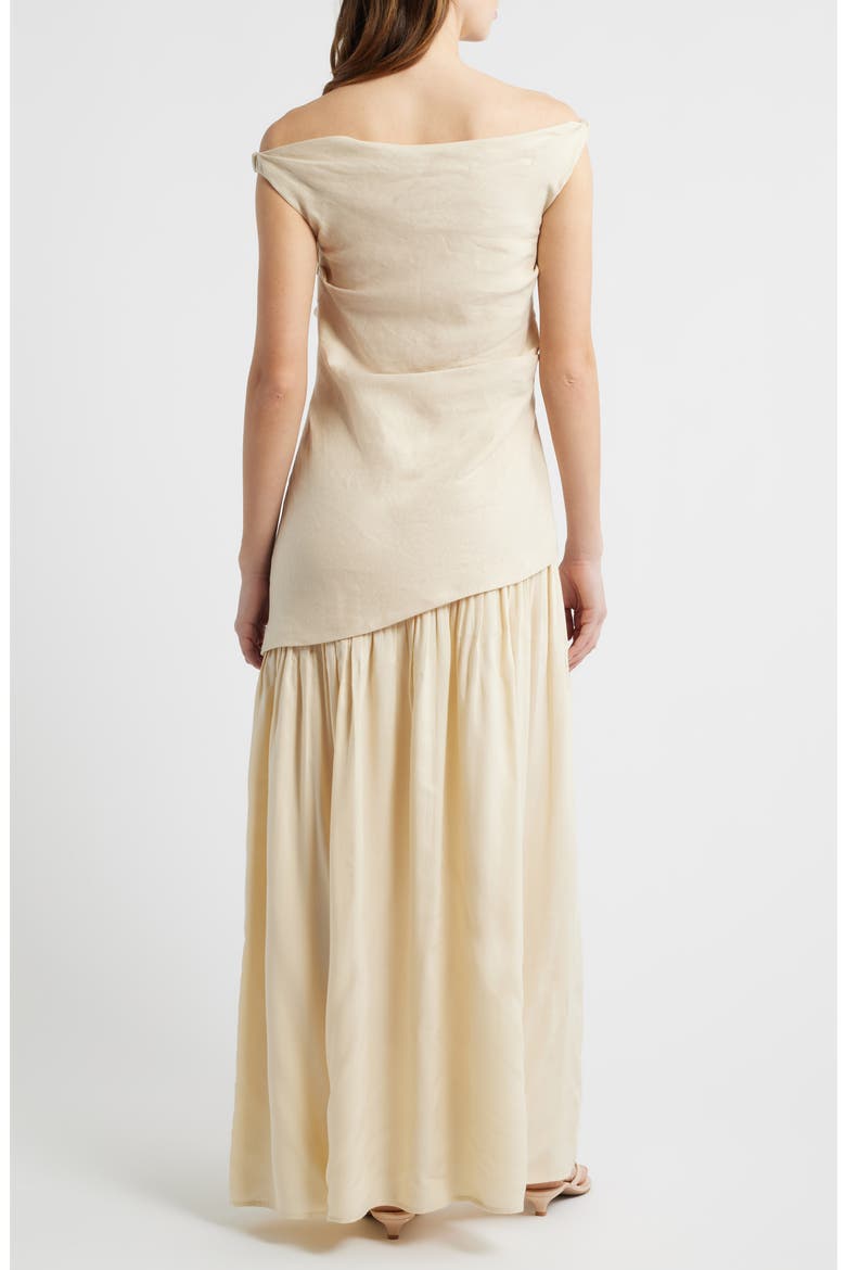 Roma Asymmetric Off the Shoulder Maxi Dress, Alternate, color, PANNA