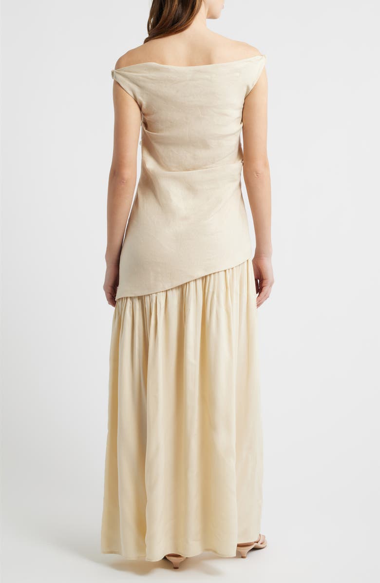 Faithfull the Brand Roma Asymmetric Off the Shoulder Maxi Dress, Alternate, color, Panna