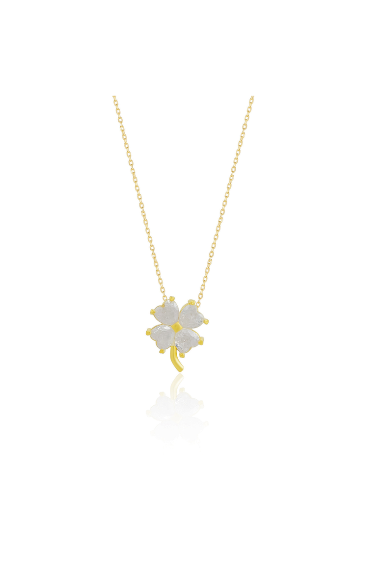 Four Leaf Clover Sterling Silver Necklace - White, Main, color, Gold