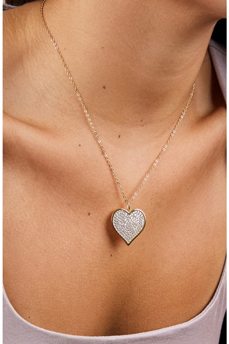 Small Cubic Zirconia Heart Pendant Necklace, Alternate, color, GOLD