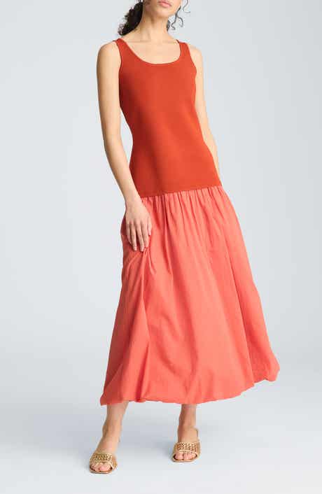 Mixed Media Sleeveless Bubble Hem Midi Dress