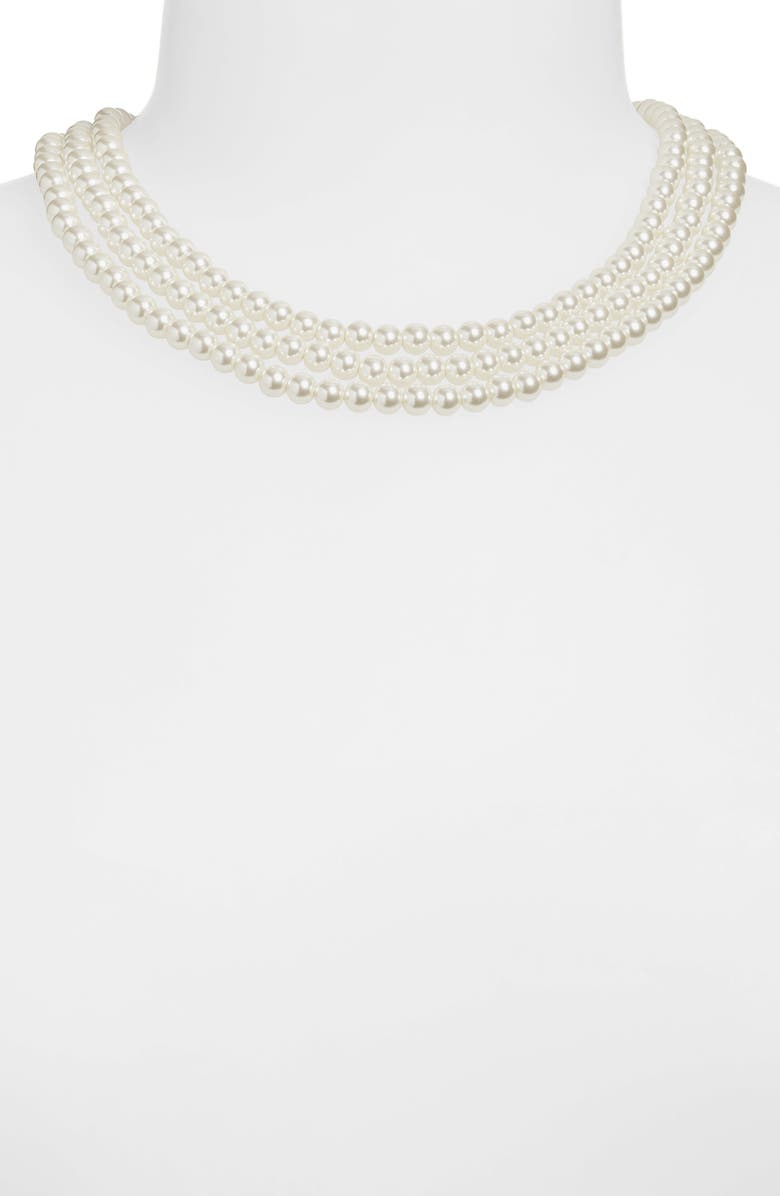 Lele Sadoughi Triple Strand Faux Pearl Necklace, Alternate, color, 